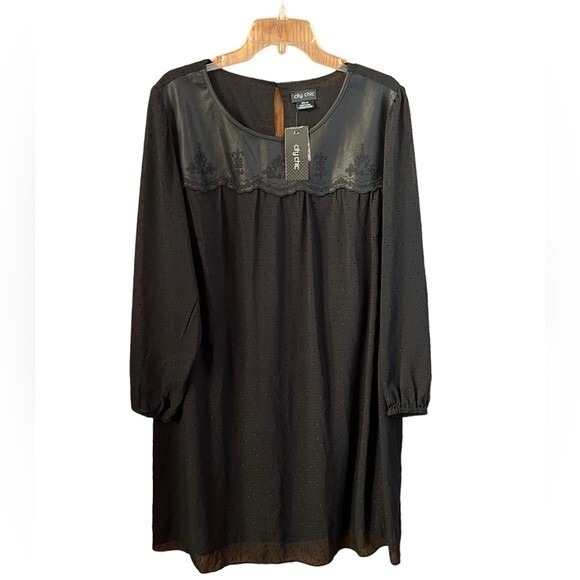 NWT City Chic Dark Side Dress Faux Leather Plus Size 14 No Belt Dark Whimsigoth - Picture 2 of 10